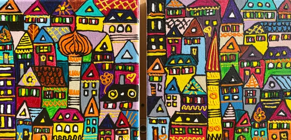 Diptyque de deux petites villes denses dont une avec dôme en oignon